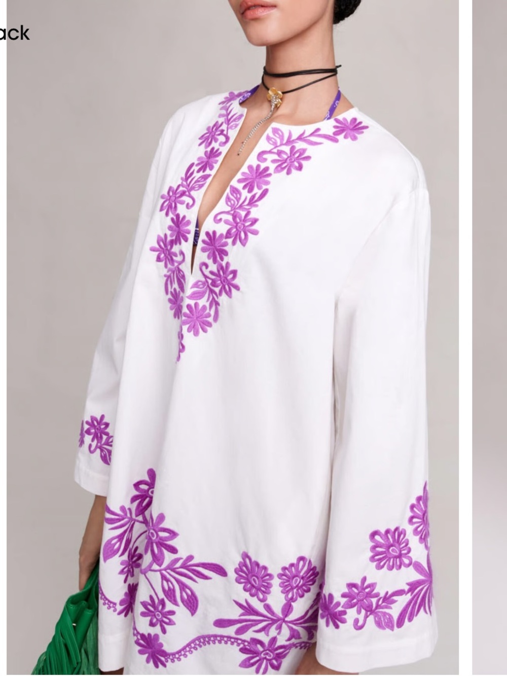 Maje White Tunic with Purple Floral Embroidery